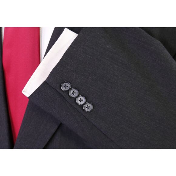 Custom Tailored Solid Charcoal Gray 1-Btn Peak Lapel Wool Suit Athletic 50S - Picture 6 of 10
